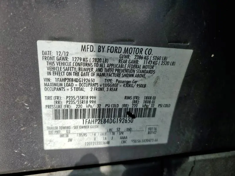 2013 FORD TAURUS SEL  