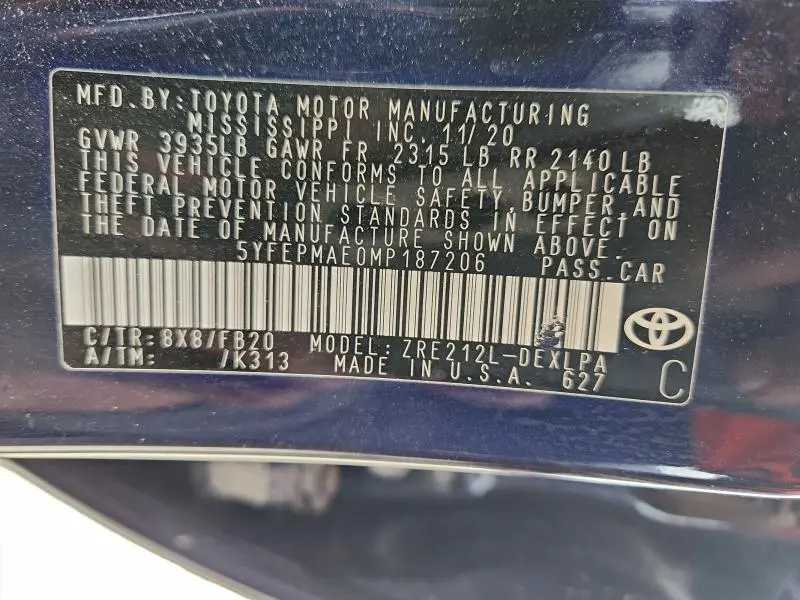 2021 TOYOTA COROLLA LE  