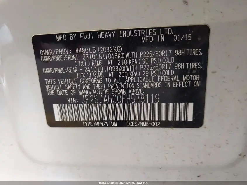 2015 SUBARU FORESTER 2.5I LIMITED