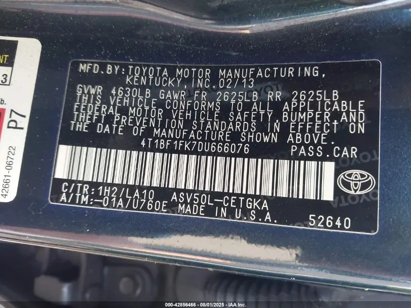 2013 TOYOTA CAMRY XLE