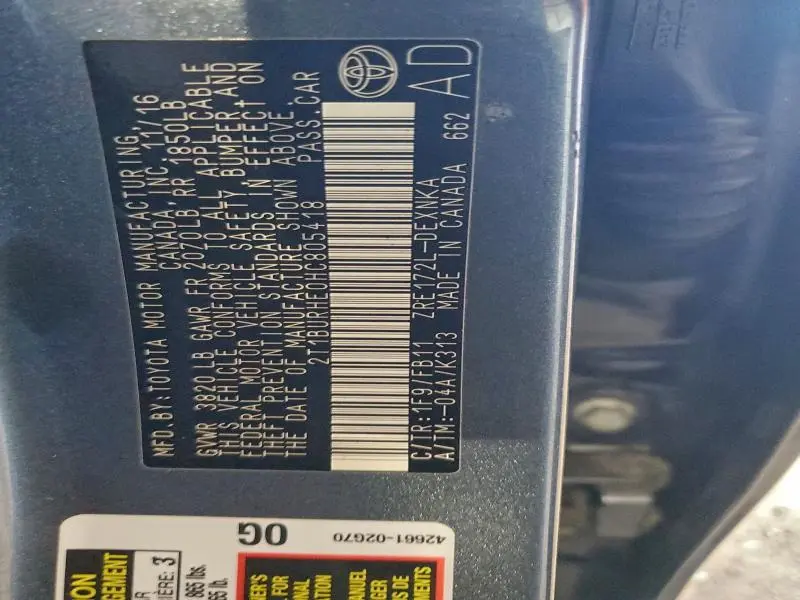 2017 TOYOTA COROLLA L  