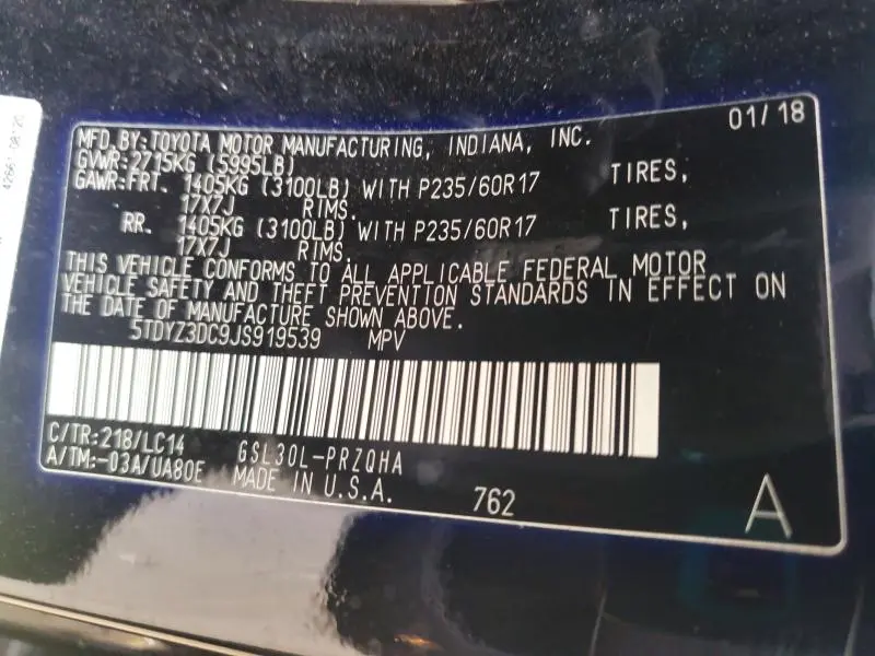 2018 TOYOTA SIENNA XLE 8-PASSENGER  