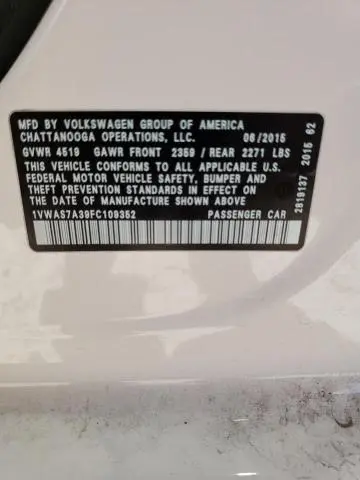 2015 VOLKSWAGEN PASSAT S  