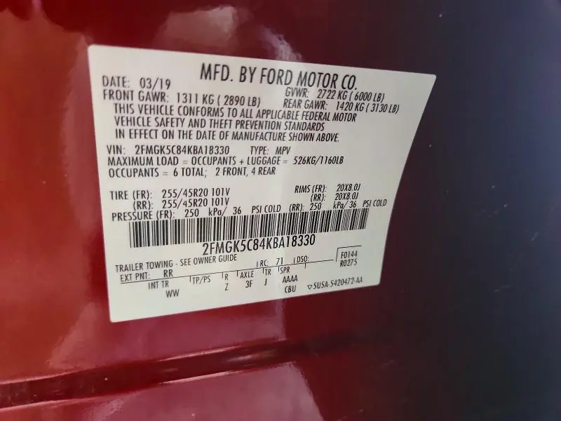 2019 FORD FLEX SEL  