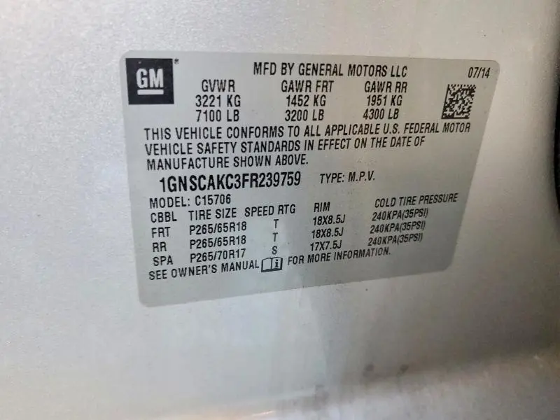 2015 CHEVROLET TAHOE C1500 LS  