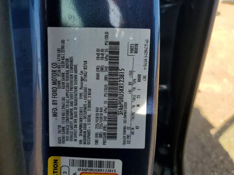 2019 FORD FUSION TITANIUM  
