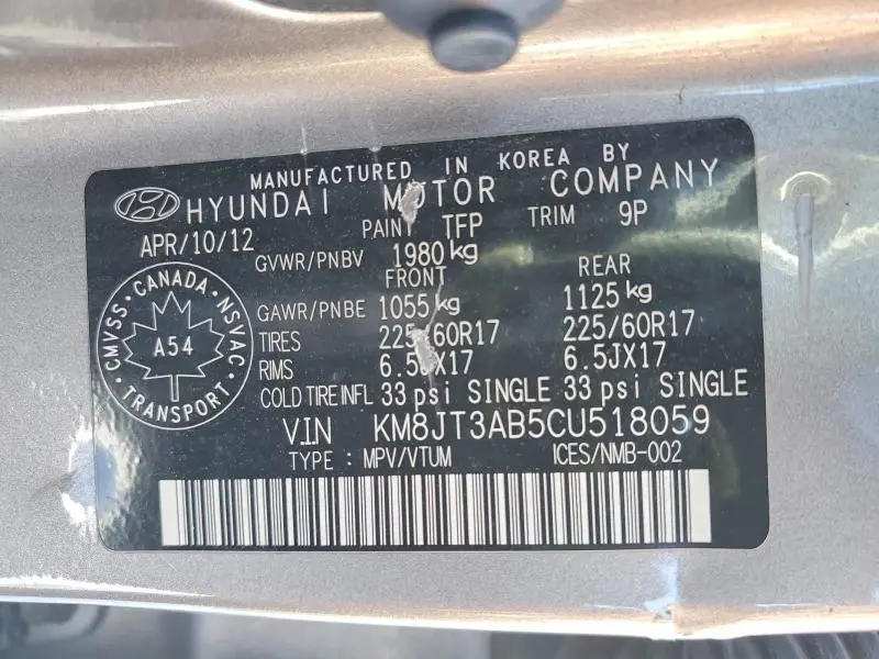 2012 HYUNDAI TUCSON GL  