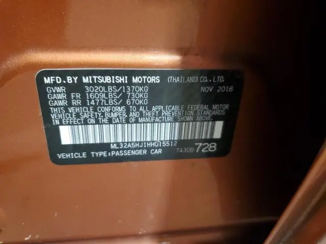 2017 MITSUBISHI MIRAGE GT  