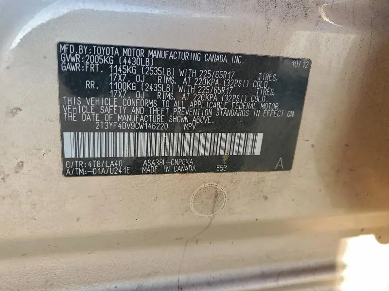 2012 TOYOTA RAV4 LIMITED  