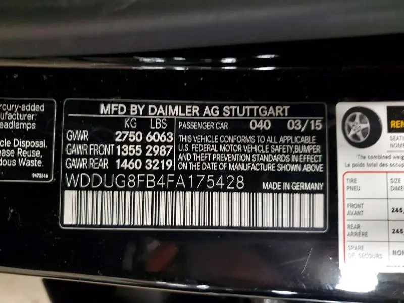 2015 MERCEDES-BENZ S 550 4MATIC  