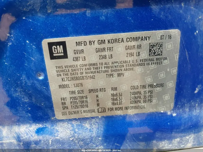 2016 CHEVROLET TRAX 1LS