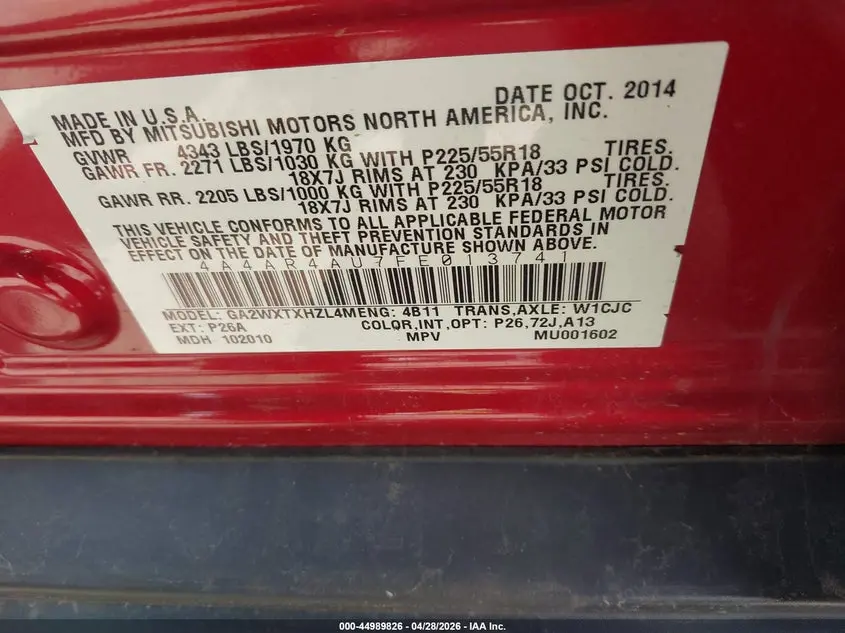2015 MITSUBISHI OUTLANDER SPORT SE