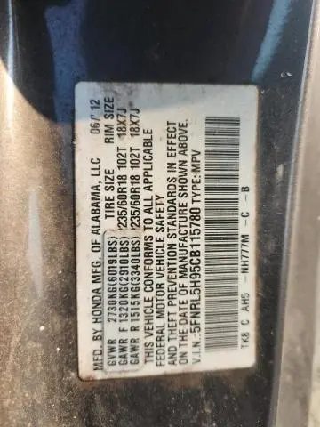 2012 HONDA ODYSSEY TOURING  