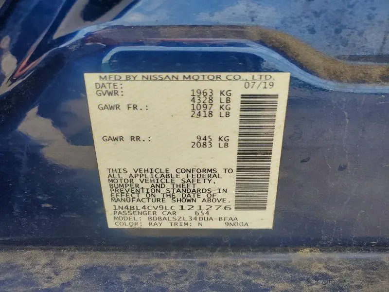 2020 NISSAN ALTIMA SR  