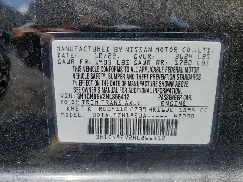 2022 NISSAN VERSA SV  