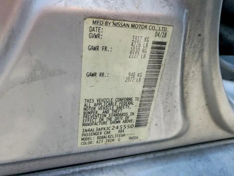 2018 NISSAN ALTIMA 2.5 SL  