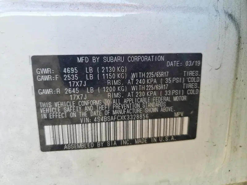 2019 SUBARU OUTBACK 2.5I PREMIUM  
