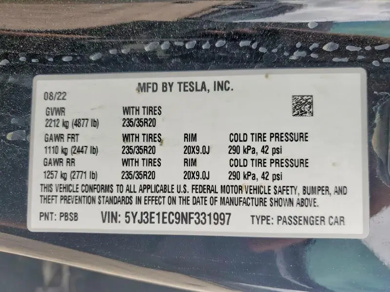 2022 TESLA MODEL 3   