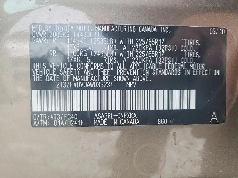 2010 TOYOTA RAV4 BASE  