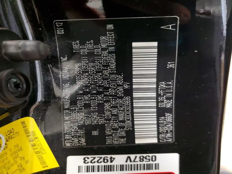 2012 TOYOTA SIENNA XLE  
