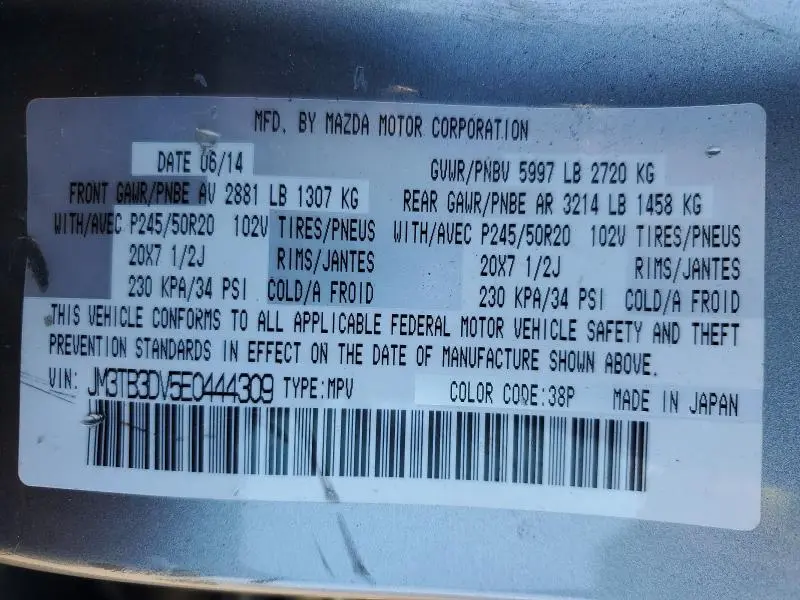 2014 MAZDA CX-9 GRAND TOURING  