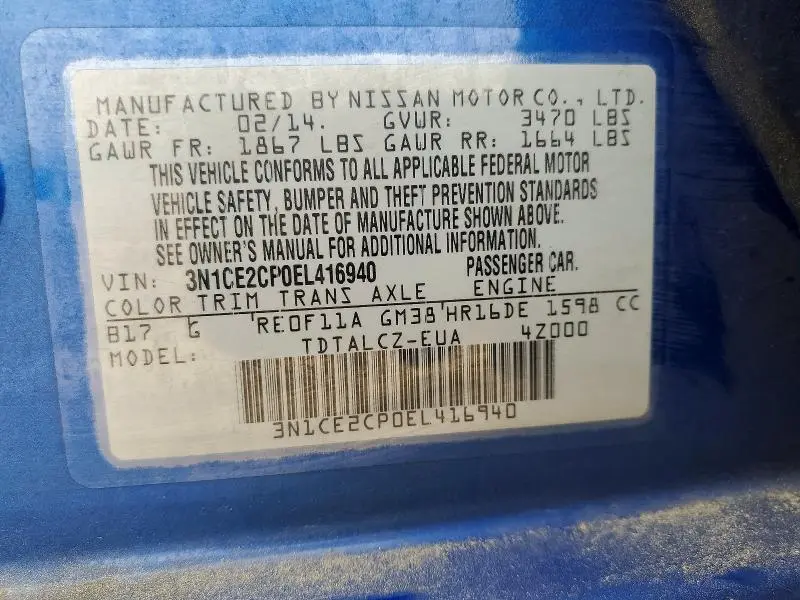 2014 NISSAN VERSA NOTE S PLUS  
