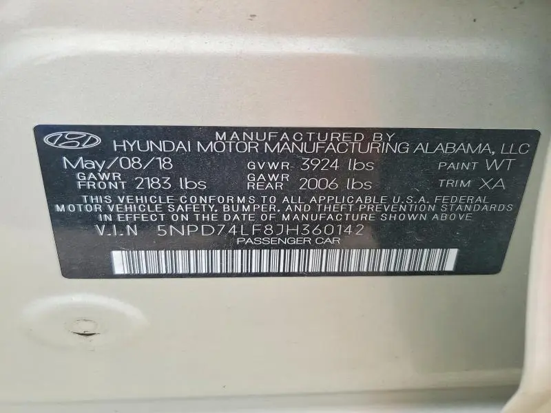 2018 HYUNDAI ELANTRA SE  