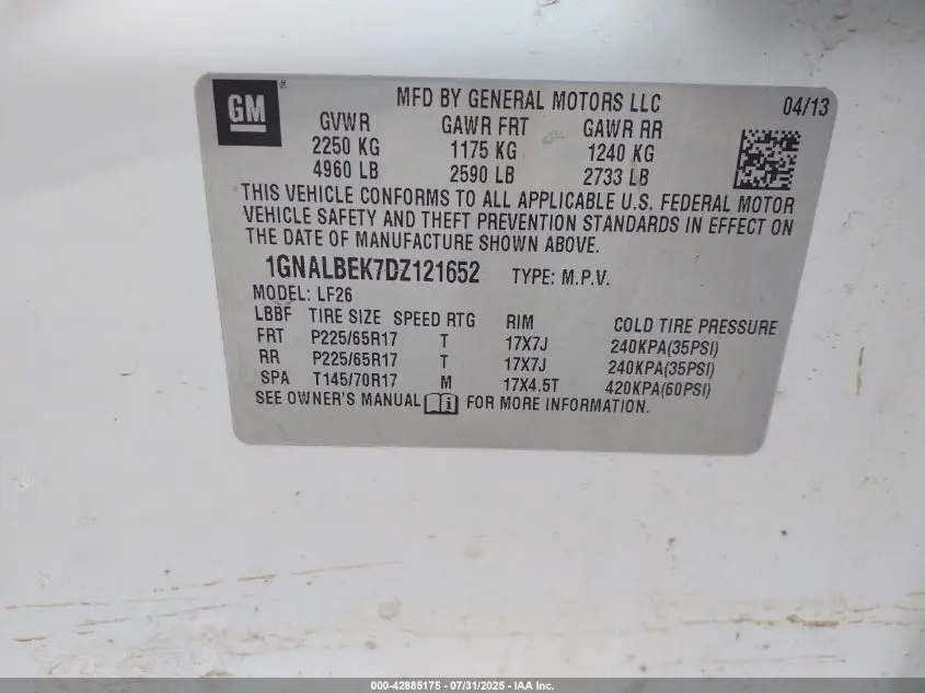 2013 CHEVROLET EQUINOX LS