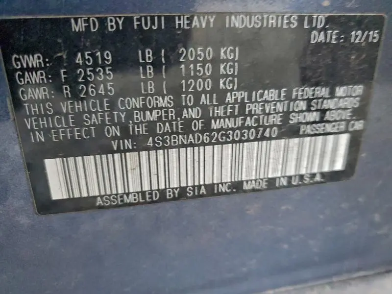 2016 SUBARU LEGACY 2.5I PREMIUM  