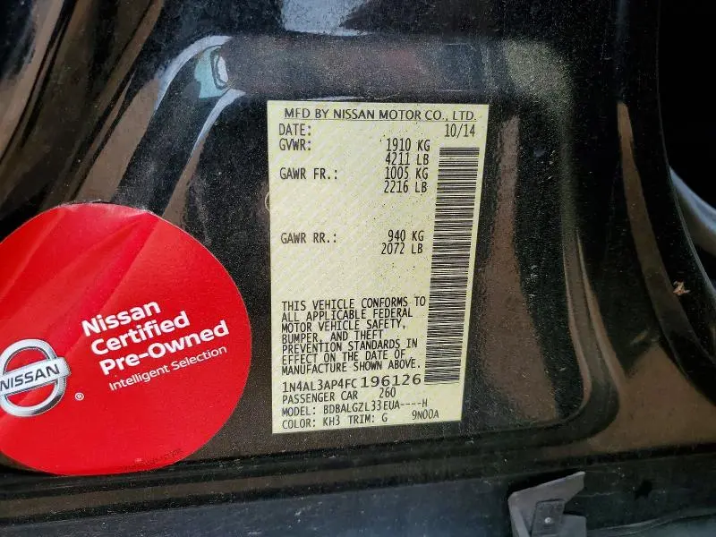 2015 NISSAN ALTIMA 2.5 S  