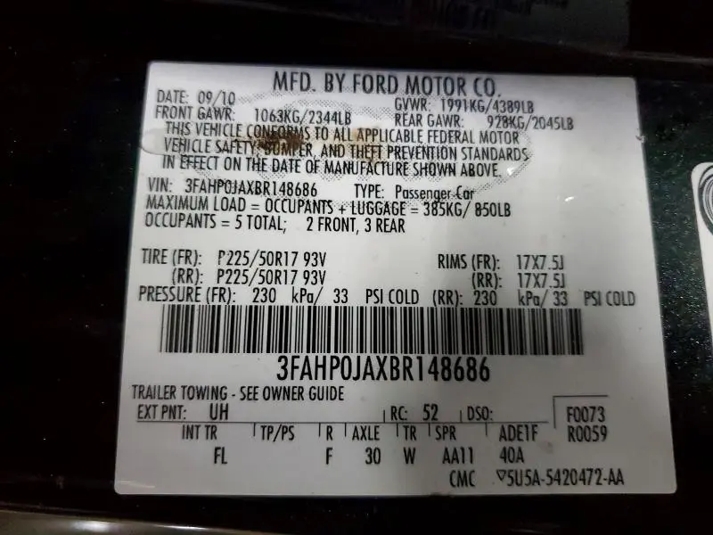 2011 FORD FUSION SEL  