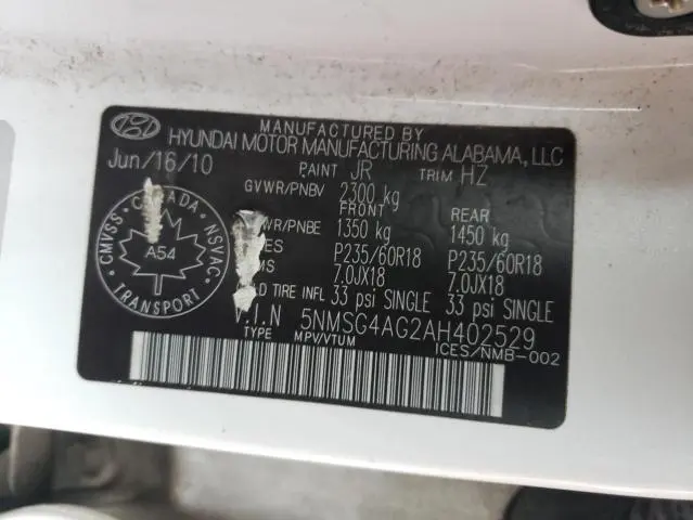 2010 HYUNDAI SANTA FE GLS  