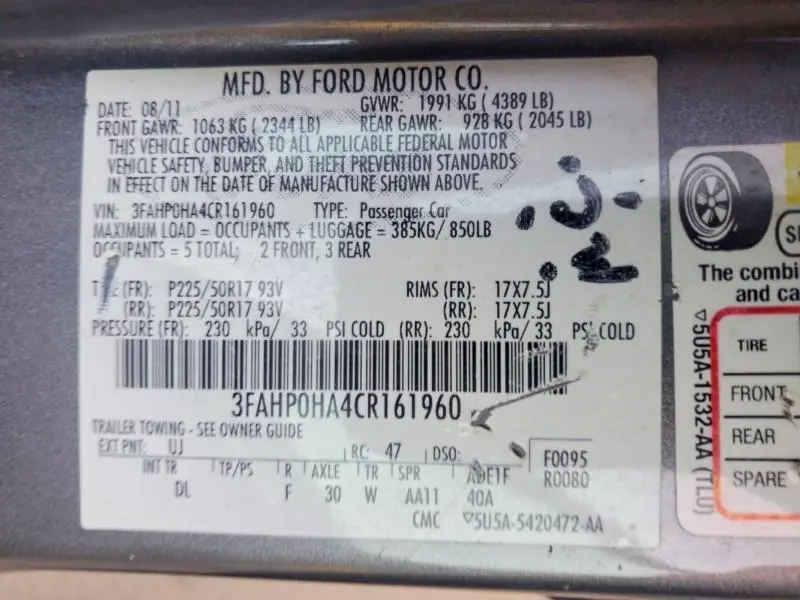 2012 FORD FUSION SE  