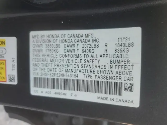 2022 HONDA CIVIC SPORT  