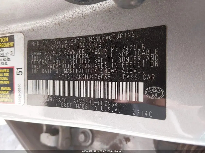 2021 TOYOTA CAMRY LE