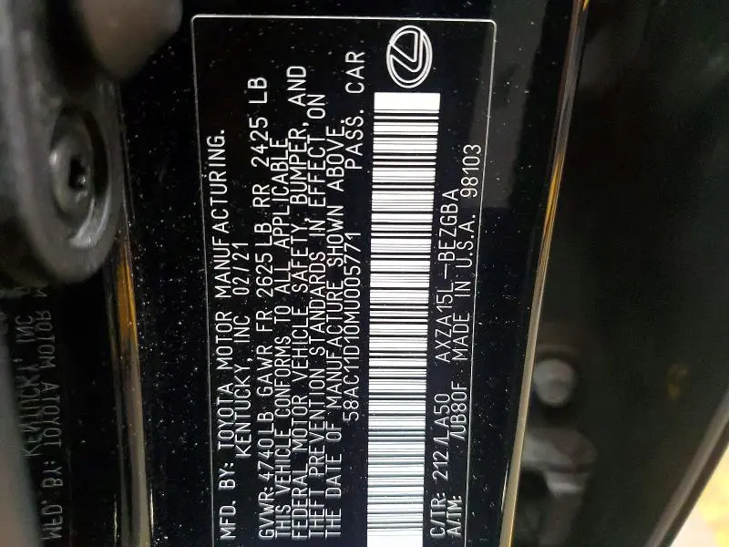 2021 LEXUS ES 250 BASE  