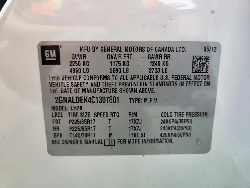 2012 CHEVROLET EQUINOX LT  