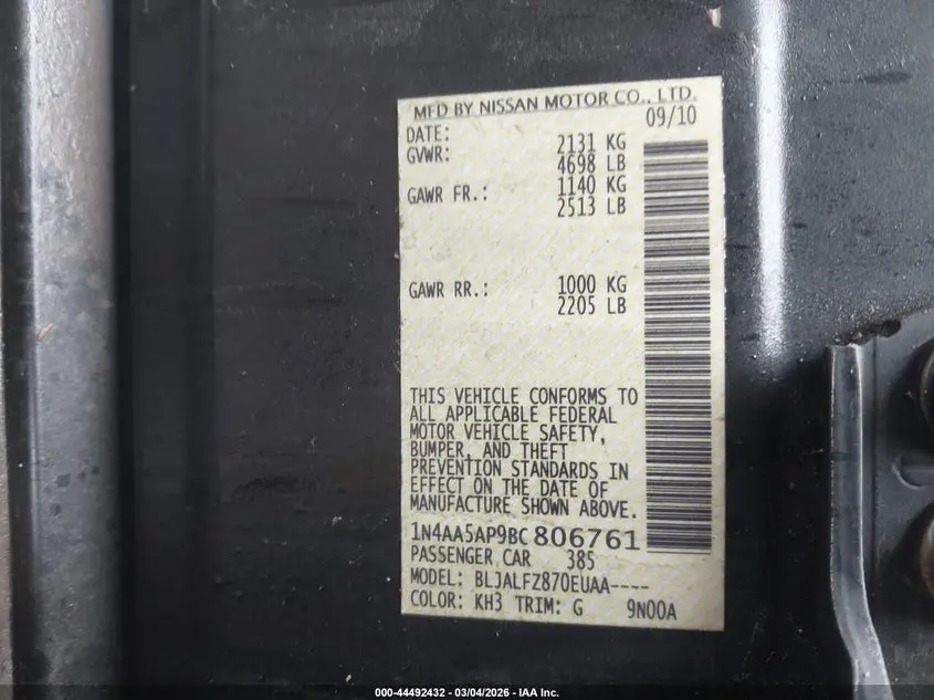 2011 NISSAN MAXIMA 3.5 SV