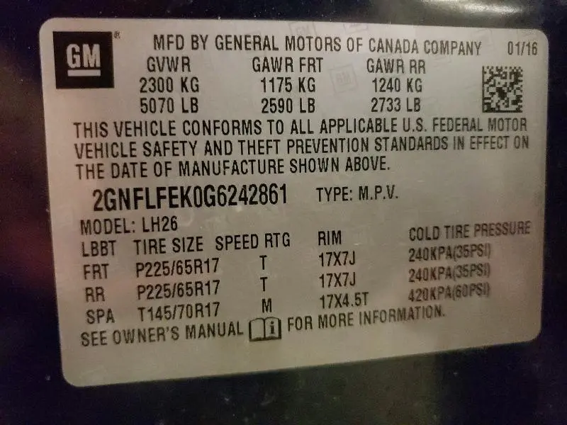 2016 CHEVROLET EQUINOX LT  