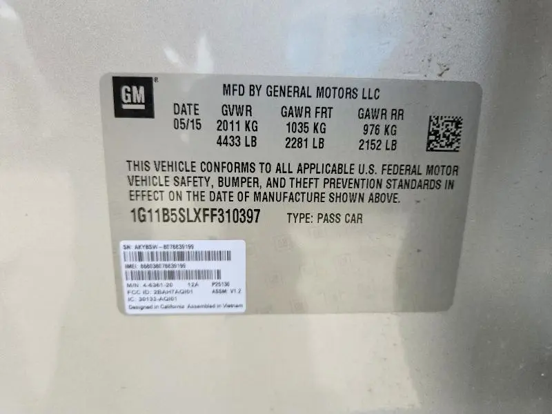 2015 CHEVROLET MALIBU LS  