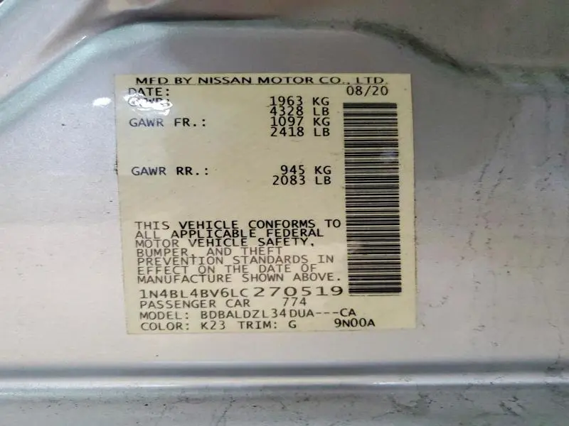 2020 NISSAN ALTIMA 2.5 S  