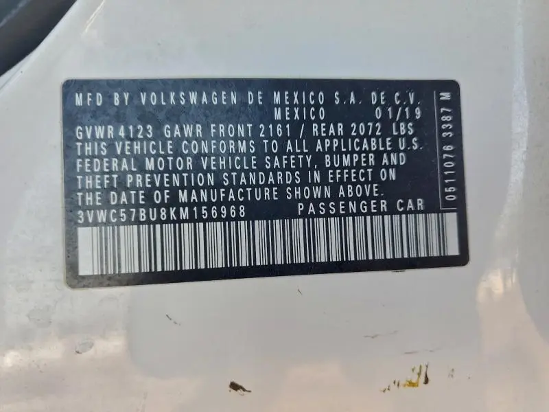 2019 VOLKSWAGEN JETTA S  