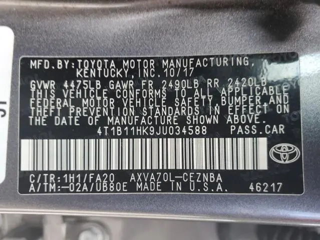 2018 TOYOTA CAMRY L  