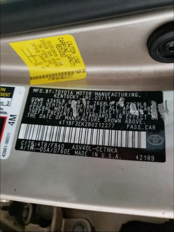 2011 TOYOTA CAMRY BASE