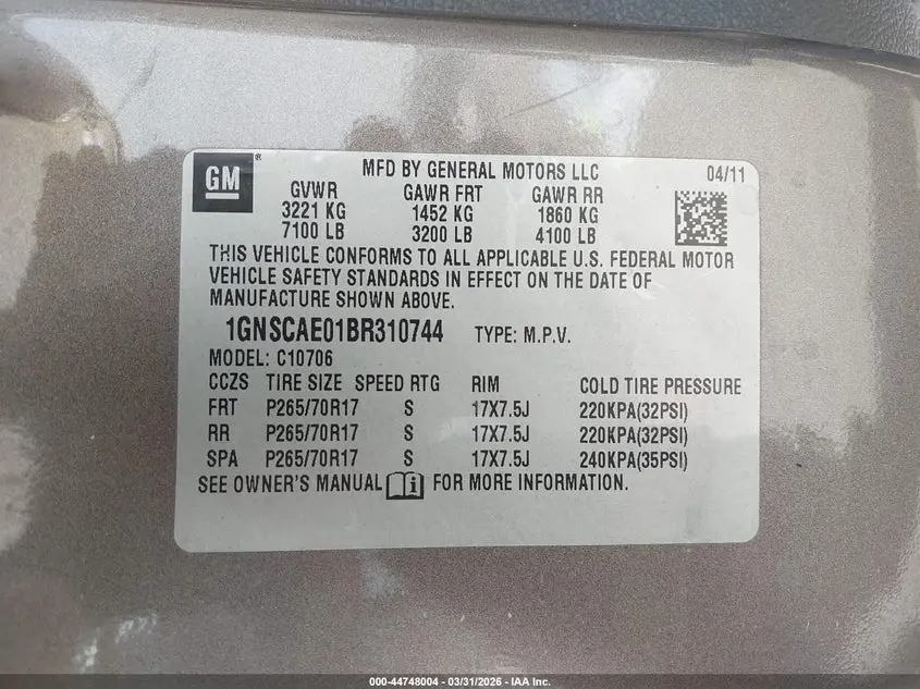 2011 CHEVROLET TAHOE LS