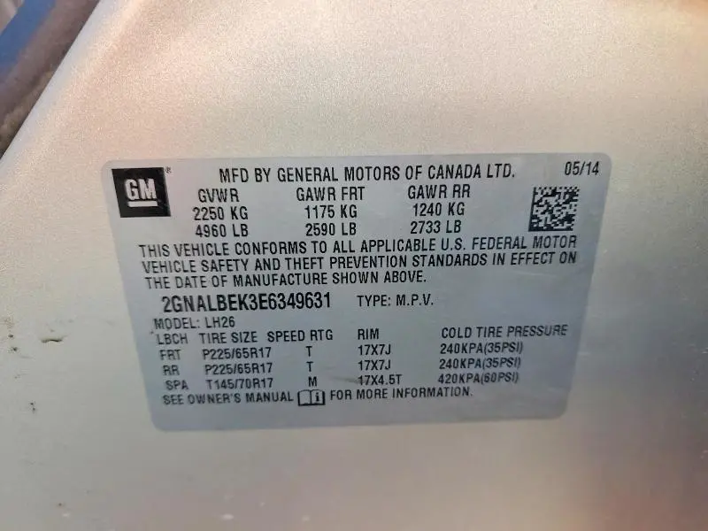 2014 CHEVROLET EQUINOX LT  