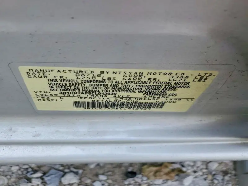 2012 NISSAN VERSA 1.6 S  