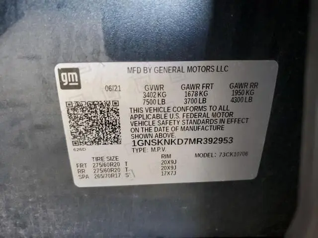 2021 CHEVROLET TAHOE K1500 LT  