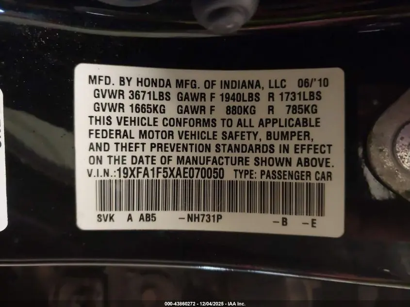 2010 HONDA CIVIC LX