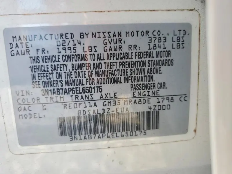 2014 NISSAN SENTRA SV  